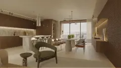 Sala de estar do empreendimento Aura em Agronômica, Florianópolis — em lançamento na planta