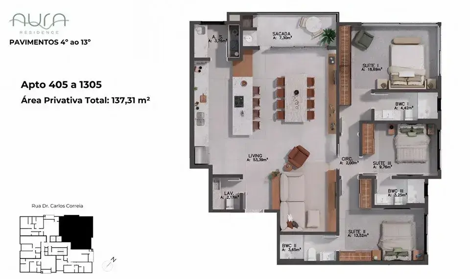 Planta baixa 3 Suítes do Aura em Agronômica, Florianópolis — metragem sob consulta, em lançamento na planta