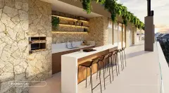 Perspectiva ilustrativa do empreendimento B7 Essence em Praia Brava, Florianópolis — em lançamento na planta