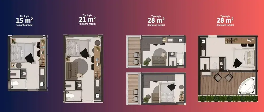 Planta baixa 1 Quarto do 50m do mar, Cachoeira Spot, Cachoeira do Bom Jesus em Cachoeira do Bom Jesus, Florianópolis — 19.072 m² privativos, em lançamento na planta