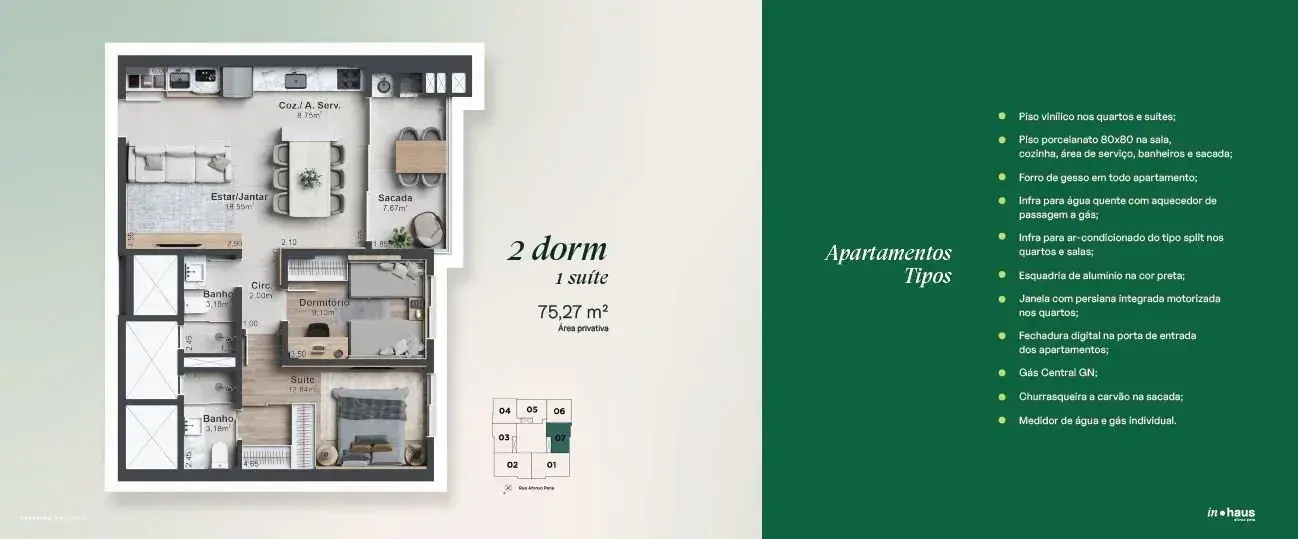 Planta baixa 1 Suíte do Edifício In Haus em Estreito, Florianópolis — 75.272 m² privativos, em lançamento na planta