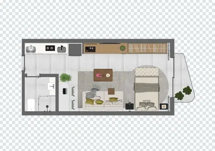 Planta baixa Studio do Edifício SANTA 4, Santa Mônica em Santa Mônica, Florianópolis — 28.5 m² privativos, em lançamento na planta