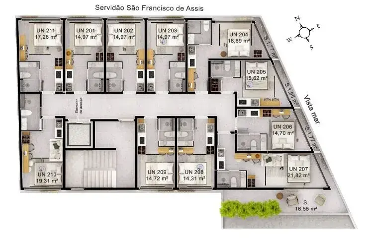 Planta baixa 1 Quarto do Ilha do Campeche II, Campeche em Campeche, Florianópolis — 17.262 m² privativos, em lançamento na planta