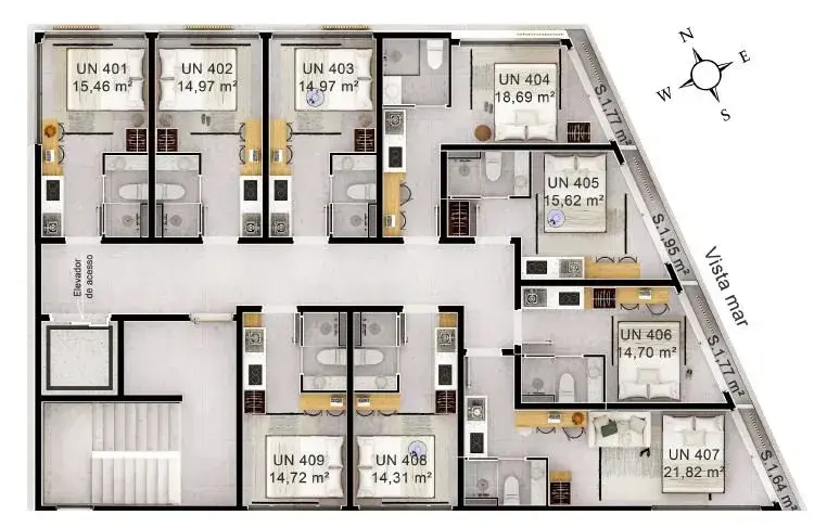Planta baixa 1 Quarto do Ilha do Campeche II, Campeche em Campeche, Florianópolis — 17.262 m² privativos, em lançamento na planta