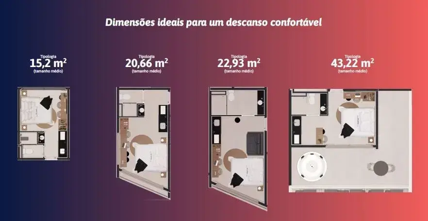Planta baixa 1 Quarto do 100m do mar, Jurerê Beach Spot em Jurerê, Florianópolis — 15.22 m² privativos, em lançamento na planta