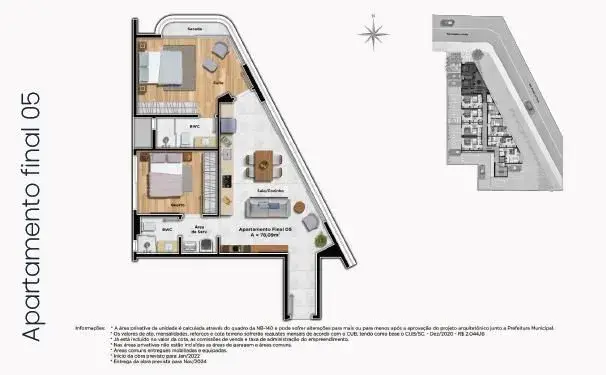 Planta baixa 1 Suíte do La Porta em Centro, Florianópolis — 68.582 m² privativos, pronto para morar na planta