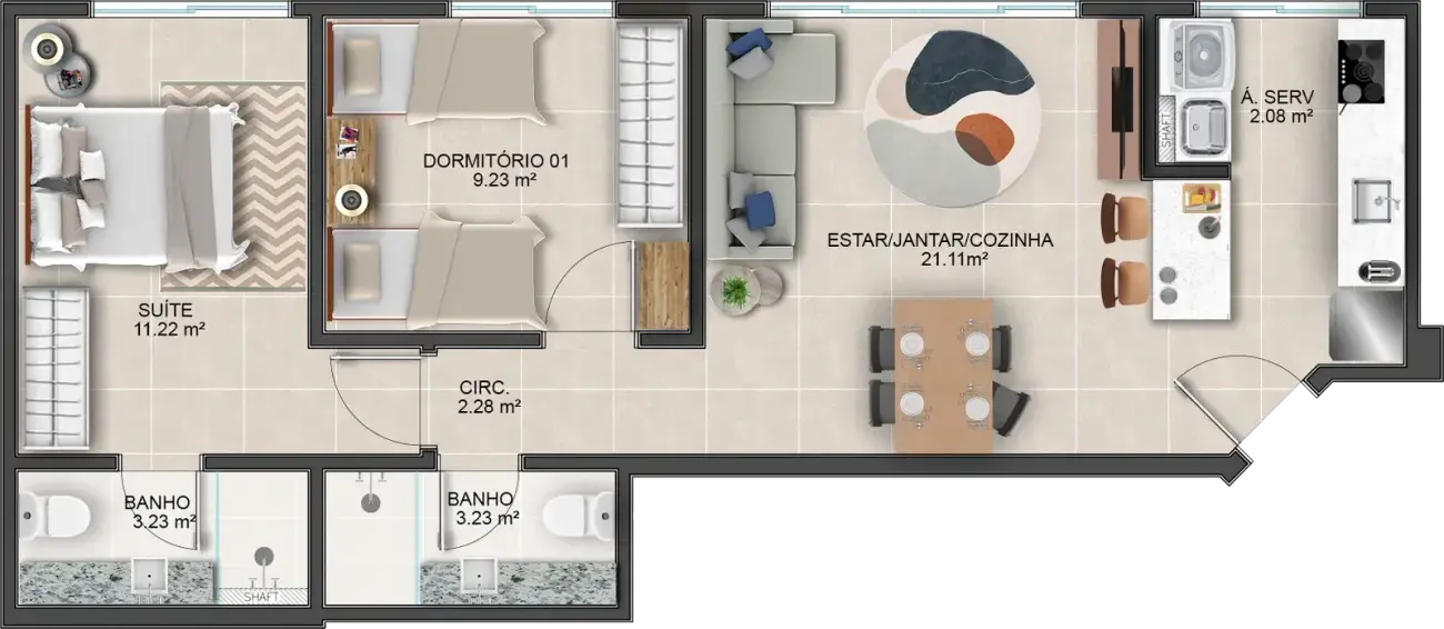 Planta baixa 1 Suíte do Mirante dos Corais em Coqueiros, Florianópolis — metragem sob consulta, em lançamento na planta