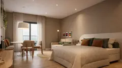 Perspectiva ilustrativa do empreendimento Ondara Residence em Canajurê, Florianópolis — em lançamento na planta