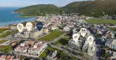 Perspectiva ilustrativa do empreendimento Ondas do Leste em Barra da Lagoa, Florianópolis — em lançamento na planta