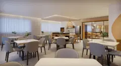 Sala de estar do empreendimento Orquídea & Rosa Branca em Estreito, Florianópolis — em lançamento na planta
