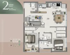Suíte do empreendimento Orquídea & Rosa Branca em Estreito, Florianópolis — em lançamento na planta