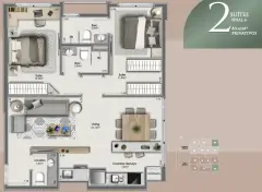 Suíte do empreendimento Orquídea & Rosa Branca em Estreito, Florianópolis — em lançamento na planta