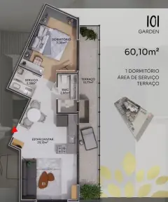 Garden do empreendimento frente ao Parque de Coqueiros, Park View em Coqueiros, Florianópolis — em lançamento na planta