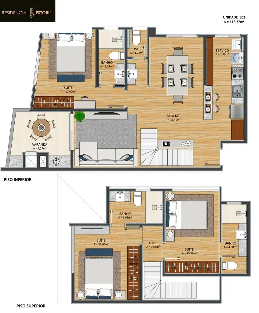 Planta baixa 2 Quartos do Residencial Estoril em Carvoeira, Florianópolis — 71 m² privativos, pronto para morar na planta