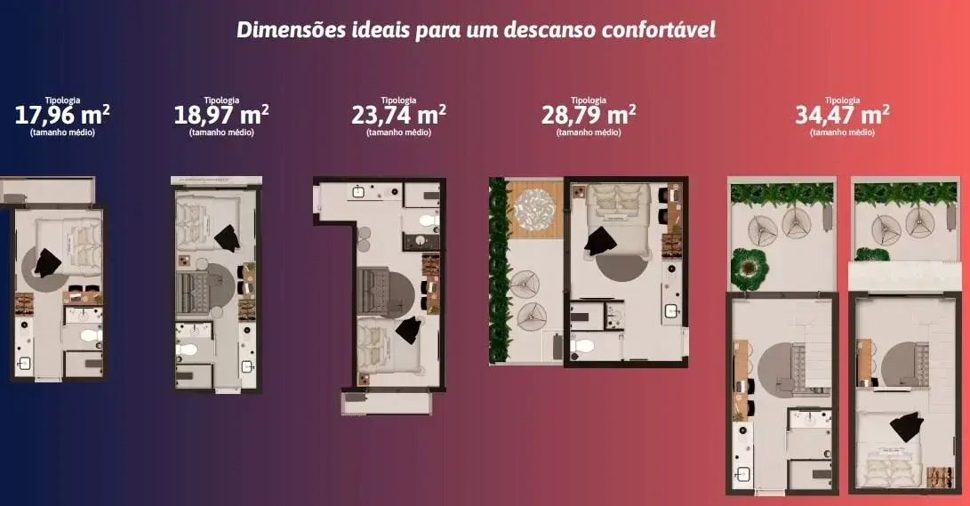 Planta baixa 1 Quarto do Sul da Ilha Spot em Campeche, Florianópolis — 18.972 m² privativos, em lançamento na planta
