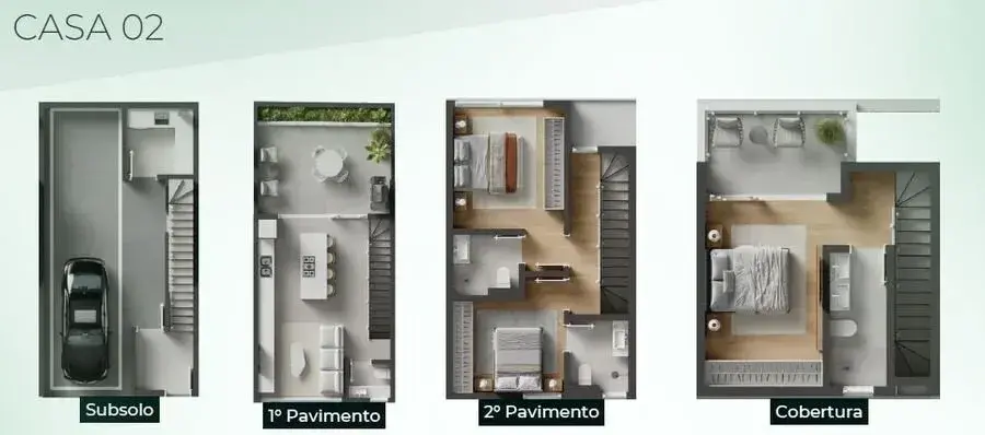 Planta baixa 3 Suítes do Triplex em Condomínio fechado em Santo Antônio de Lisboa, Florianópolis — 177 m² privativos, em lançamento na planta