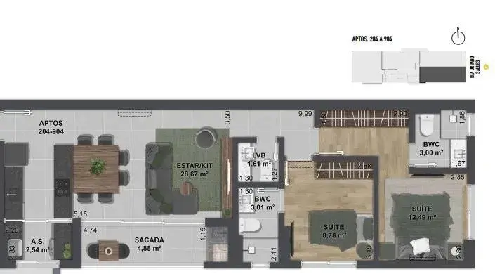 Planta baixa 2 Suítes do Urban, no Centro de Florianópolis em Centro, Florianópolis — 80.33 m² privativos, pronto para morar na planta