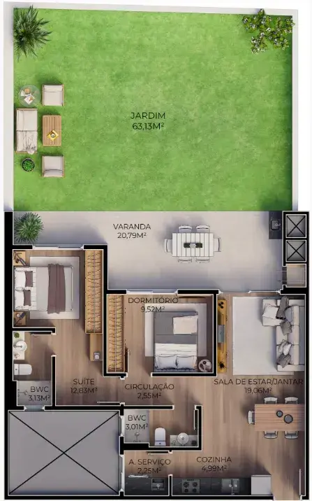 Planta baixa 1 Suíte do Viel Spab em Ingleses, Florianópolis — 143 m² privativos, em lançamento na planta