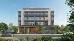 Fachada do empreendimento Vila Moçambique, a 50 metros da Praia do Moçambique em Ingleses do Rio Vermelho, Florianópolis — em lançamento na planta
