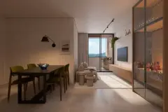 Sala de estar do empreendimento Village Sunset em Ribeirão da Ilha, Florianópolis — em lançamento na planta