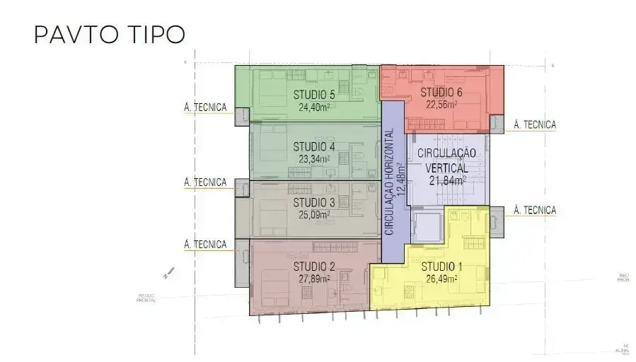 Planta baixa Studio do Wall 134 em Trindade, Florianópolis — 25.21 m² privativos, em lançamento na planta