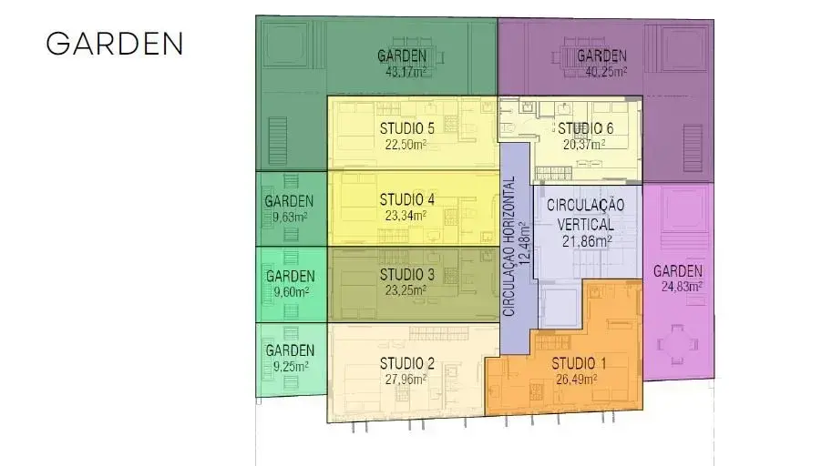 Planta baixa Studio do Wall 134 em Trindade, Florianópolis — 51.53 m² privativos, em lançamento na planta